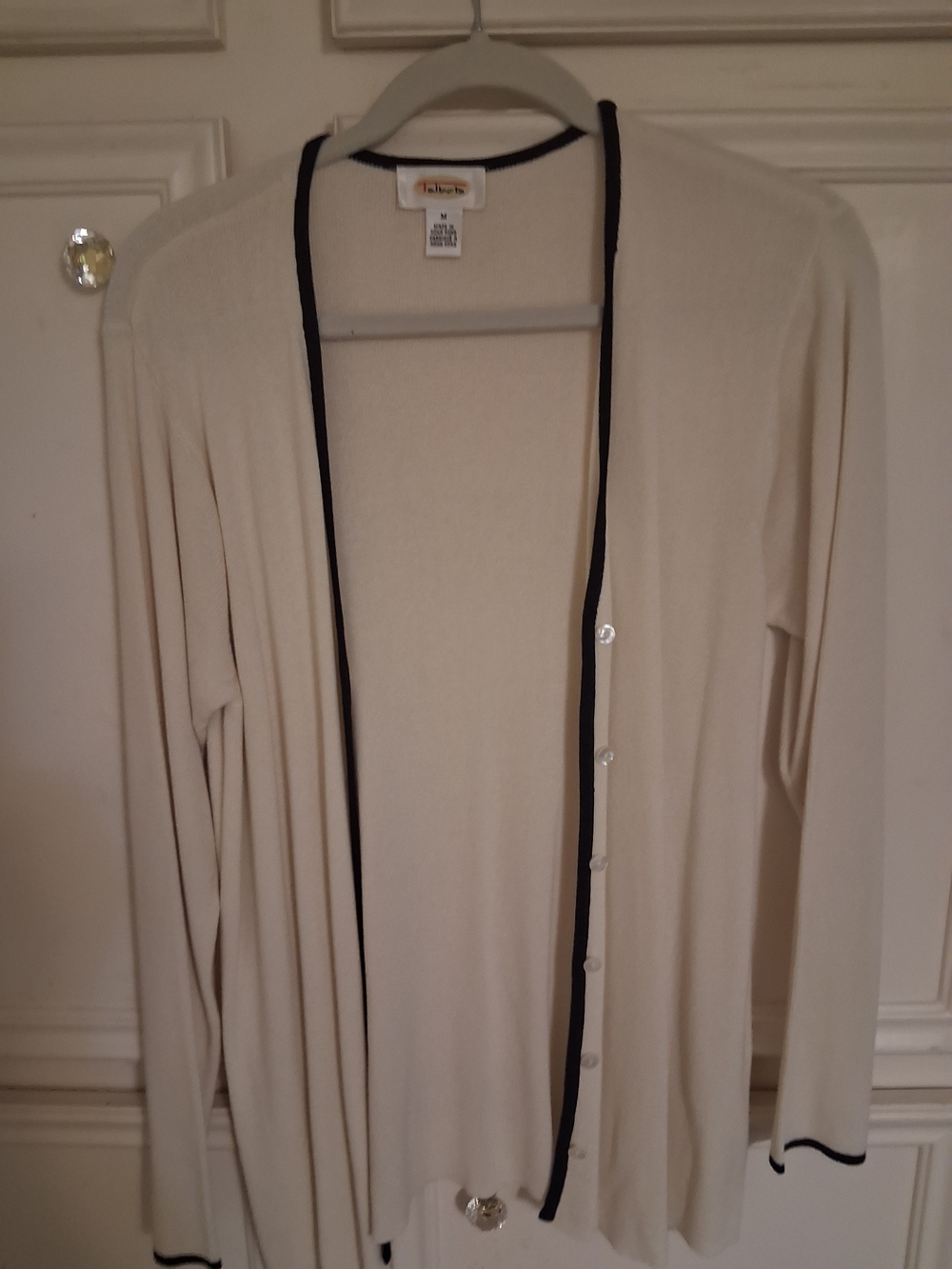 Talbots Cream Cardigan with Black Contrast Trim